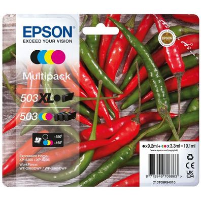 Original Epson 503XL / 503 / T09R9 / C13T09R94010 Tinten Sparset schwarz, cyan, magen