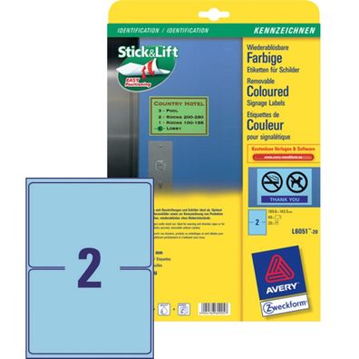 Avery 40x Etiketten Wiederablösbar DIN A5 Blau Hinweis-Schilder Warn-Aufkleber