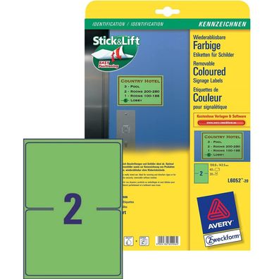 Avery 40x Etiketten Wiederablösbar DIN A5 Grün Hinweis-Schilder Warn-Aufkleber