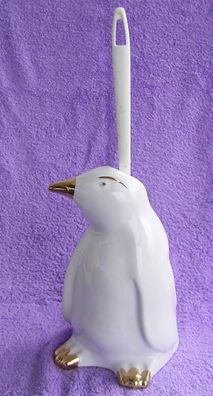 WC-Bürstengarnitur aus Keramik in Form eines Pinguines weiß mit platinstaffage