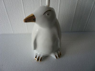 WC-Bürstengarnitur aus Keramik in Form eines Pinguines weiß mit goldstaffage