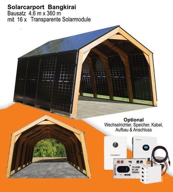 Solarcarport Holz Bangkirai 4,6 m mit 16 - 20 transparente Solarmodule
