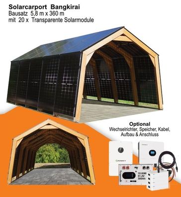 Solarcarport Holz Bangkirai 5,8 m mit 20 transparente Solarmodule