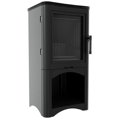 Kaminofen aus Stahl KRATKI K5 Ø 150 7 kW Holzregal schwarz Verkleidung