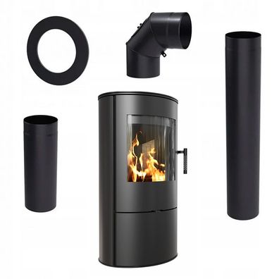 Kaminofen AUS STAHL KRATKI ROLLO Ø 150 7 KW Schwarze Thermotec-auskleidung Satz