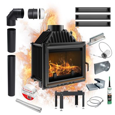Kamineinsatz KRATKI MAJA 8kW Ø 200 Ökodesign Gusseisen SET