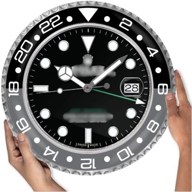 Wanduhr Rolex GMT-Master 2 Bruce Wayne Grau Schwarz 34cm Moderne Luxusuhr