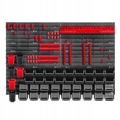 KADAX Werkstattwandregal, Wandplatten, 116 x 78 cm, Rot und Schwarz, 83 tlg