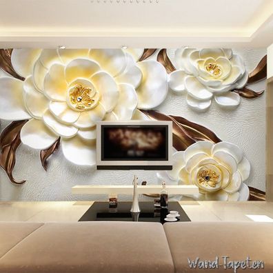 Vlies Fototapete Wandtapete Wandbilder 3D Farbskulptur Kamelienrelief 2551