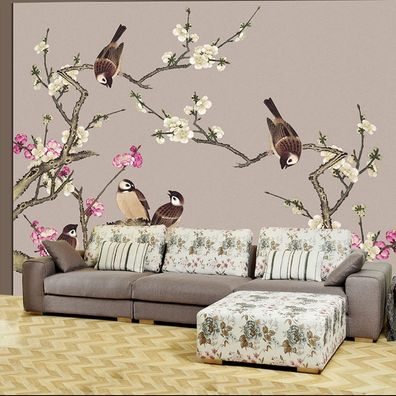 Vlies Fototapete Wandtapete Wandbilder Vögel Blumen Modern 1441