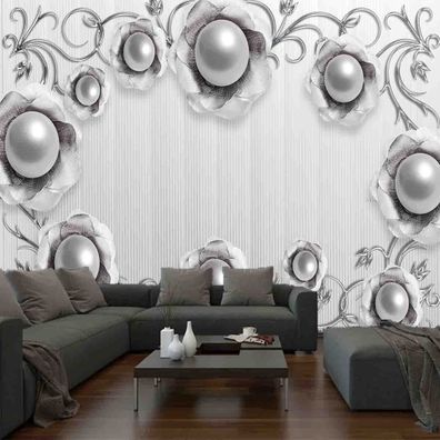 Vlies Fototapeten Wandtapeten Wandbilder 3D-Effekt Metall Perle Blume 8067