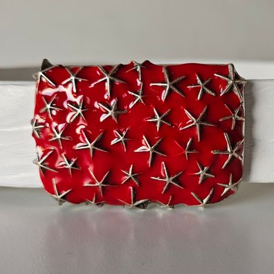 Umjubelt "Raining Stars" red rot Gürtelschnalle Schließe Buckle 7,5x5