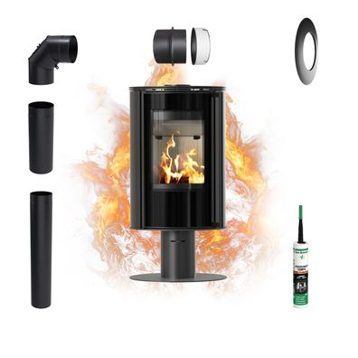 Freistehender Kaminofen KRATKI ERIK auf Bein 5,5 kW Ø150 Ökodesign Set