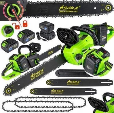 Akku Kettensäge 2x LI-ION 21V 4.0Ah 2 x Schwert 16" 2 x Ketten Motorsäge Gartensäge