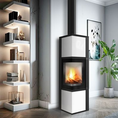 Kaminofen aus Stahl KRATKI TORA/M 8 kW Ø 150 Weißes Glaspaneel