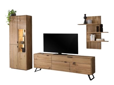 Wohnwand Massivholz Idalia 280x203x45 Wohnzimmerschrank Wildeiche