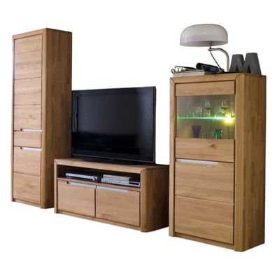 Anbauwand Massivholz Ianka 250x198x46 Wohnwand Wildeiche Bianco geölt