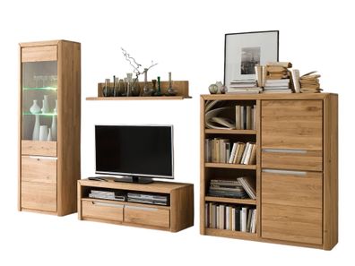 Wohnwand Massivholz Ianka 300x198x46 Schrankwand Wildeiche Bianco