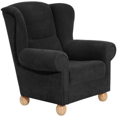 Ohrenbackensessel Kasha Bezug Veloursstoff Buche natur / schwarz 2226