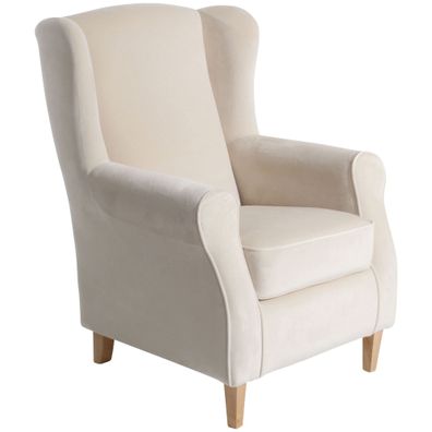 Ohrensessel Karlen Bezug Samtvelours Buche natur / creme 2203