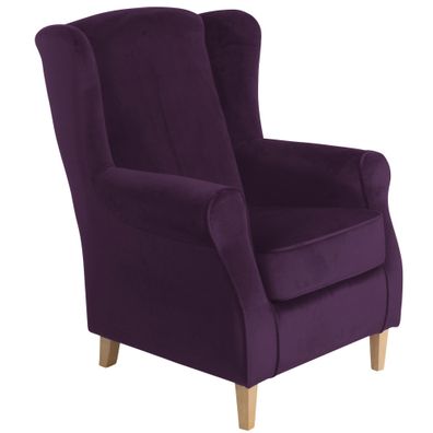 Ohrensessel Karlen Bezug Samtvelours Buche natur / purple 2204