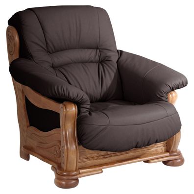 Sessel Katlin Bezug Echtleder Eiche rustikal P43 / braun 2276