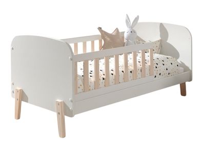 Babybett Karilynn 147x77x68 Gitterbett MDF+Massivholz Weiß
