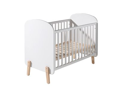 Babybett Karilynn 129x68x94 Gitterbett MDF+Massivholz Weiß