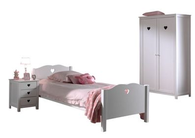 Bett mit Nachtkommode Kamila Kinderzimmer Set MDF Weiß