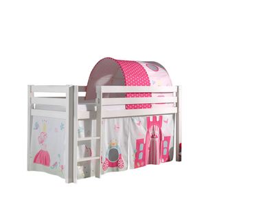 Kinderbett Karolina 210x114x106 Massivholz Weiß Textilset Princess 2
