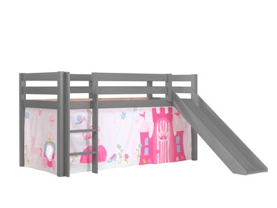 Kinderbett mit Rutsche Karolina Massivholz Grau Textilset Princess 1