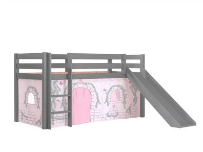 Spielbett mit Rutsche Karolina 210x218x114 Massivholz grau