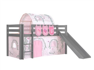 Spielbett mit Rutsche Karolina 210x218x114 Massivholz grau