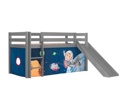 Spielbett mit Rutsche Karolina 210x218x114 Massivholz grau