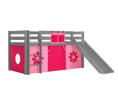 Spielbett mit Rutsche Karolina 210x218x114 Massivholz grau