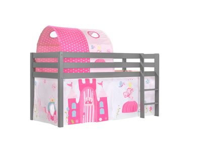 Kinderbett Karolina 210x114x106 Massivholz Grau Textilset Princess 2