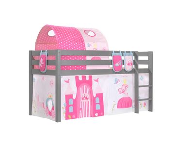 Kinderbett Karolina 210x114x106 Massivholz Grau Textilset Princess 4