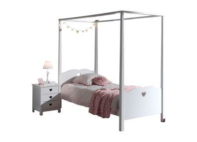 Himmelbett mit Nachtkommode Kamila 211x96x187 MDF Weiß