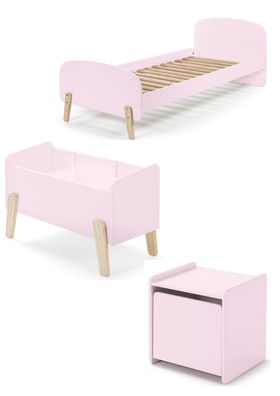 Kinderzimmer Set Karilynn 3 Bett Kommode Spielkiste Holz+MDF rosa