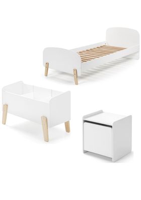 Kinderzimmer Set Karilynn 3 Bett Kommode Spielkiste Holz+MDF weiß