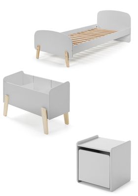 Kinderzimmer Set Karilynn 3 Bett Kommode Spielkiste Holz+MDF hellgrau