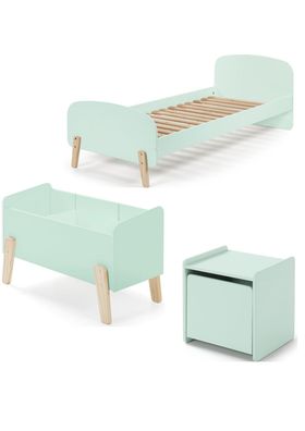 Kinderzimmer Set Karilynn 3 Bett Kommode Spielkiste Holz+MDF mintgrün