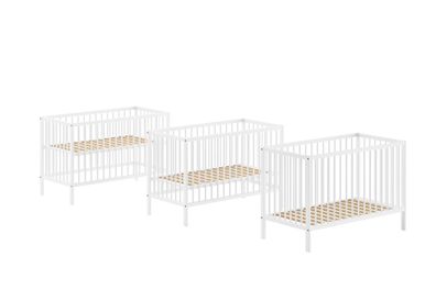 Babybett Kara-lynn 124x65x84 Gitterbett Massivholz Buche Weiß