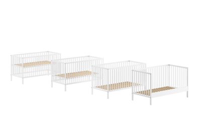 Babybett Kara-lynn 144x76x84 Gitterbett Massivholz Buche Weiß