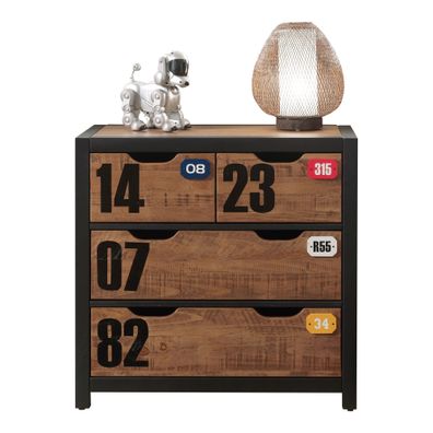 Kommode Kameko 86x42x83 MDF+Massivholz Schwarz/Cognac