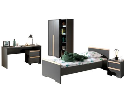 Jugendzimmer Set Kariotta Möbelset Holzwerkstoff Anthrazit/Buche