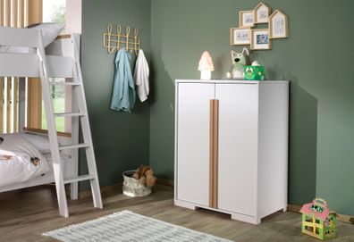 Wäscheschrank Kariotta 86x56x116 Massivholz+Holzwerkstoff Weiß
