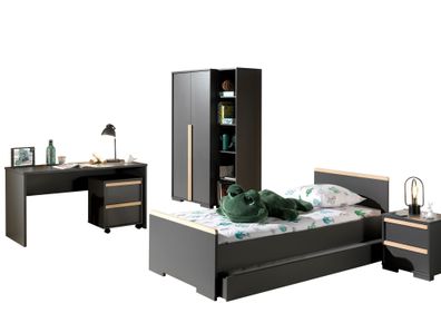 Jugendzimmer Set Kariotta Möbelset Holzwerkstoff Anthrazit/Buche