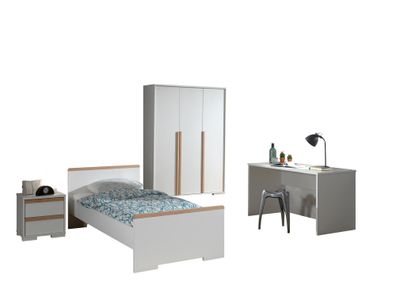 Jugendzimmer Set Kariotta Möbelset Holzwerkstoff Weiß/Buche