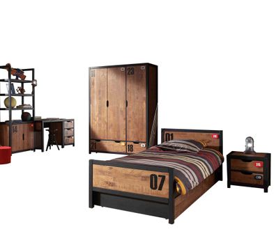 Kinderzimmer Set komplett Kameko 11 Massivholz+MDF Schwarz/Cognac